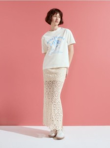 Ażurowa spódnica maxi - kremowy