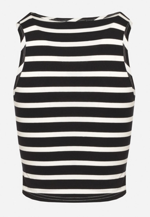 Czarny Bawełniany Top Ozdobiony Paskami Foniria