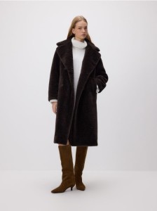Płaszcz ze sztucznego futerka - ciemnobrązowy