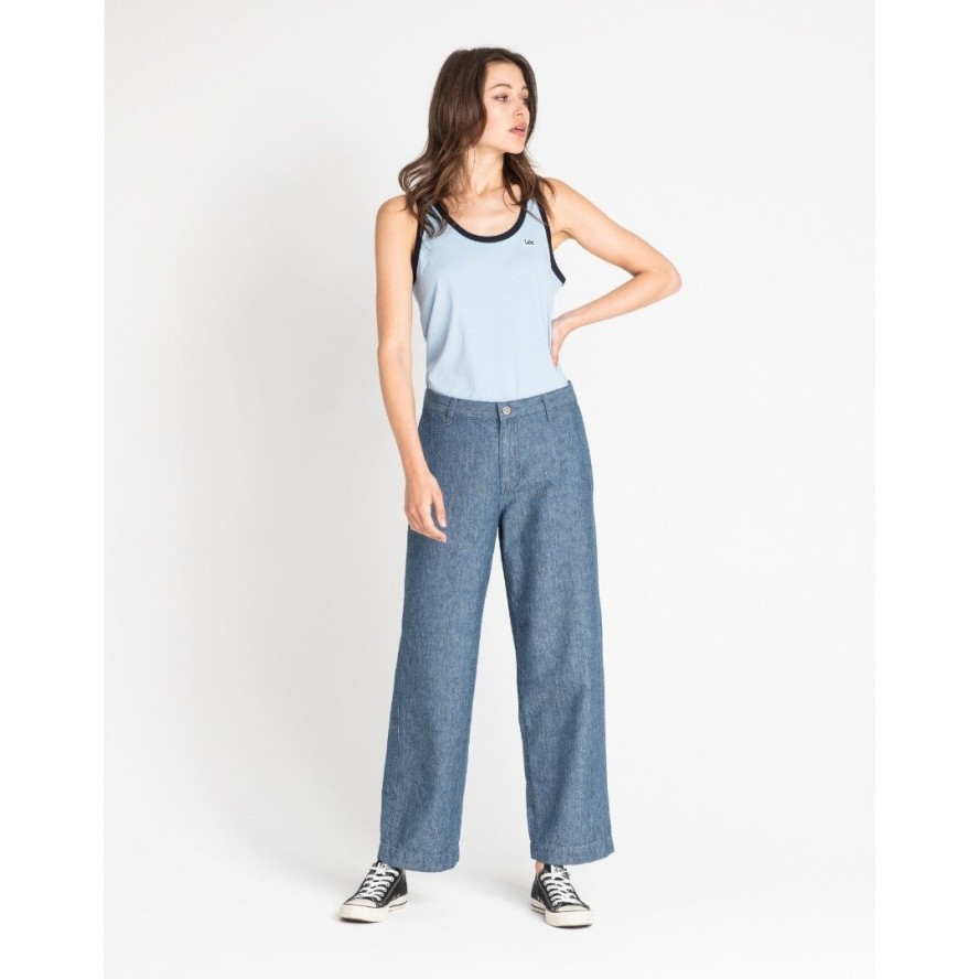 LEE WIDE LEG DAMSKIE SPODNIE MATERIAŁOWE CHAMBRAY L31GCMF 112107098