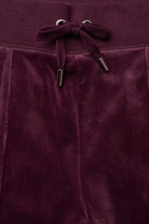 JUICY COUTURE Śliwkowe damskie spodnie welurowe Del Ray Pocket Pant, Rozmiar M