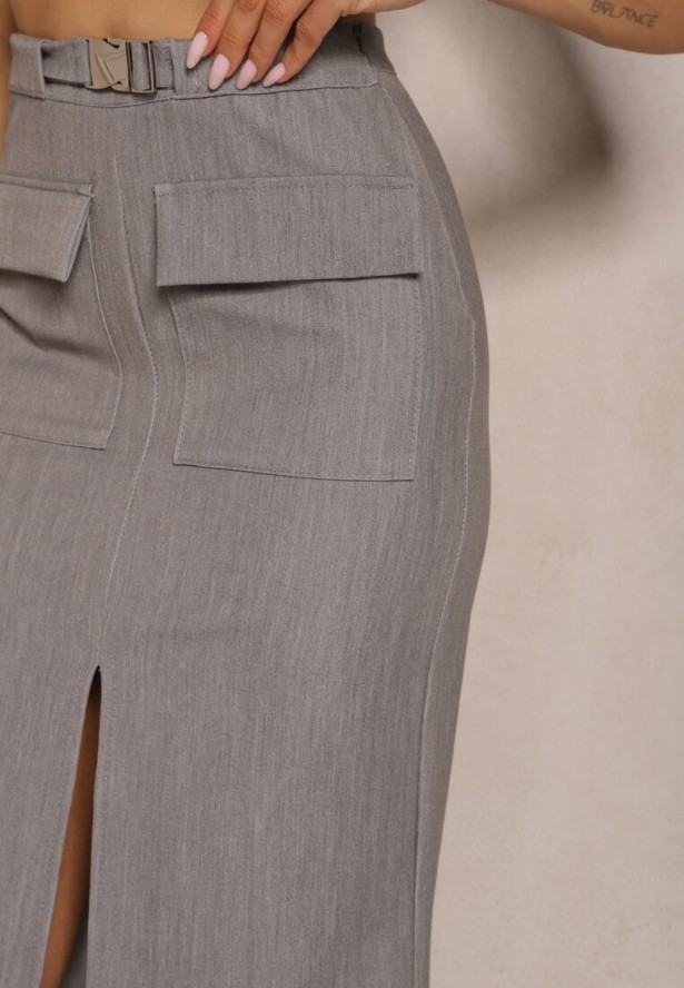 Szara Spódnica Ołówkowa z Wiskozą Lorattia