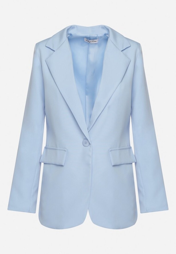 Jasnoniebieska Marynarka Jednorzędowa z Ozdobnymi Klapami Tayle