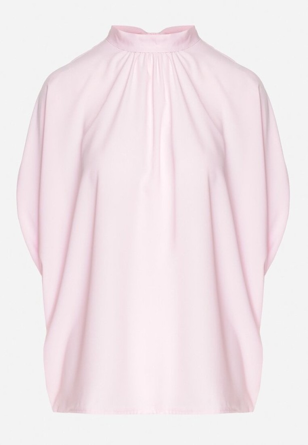 Różowa Bluzka Ozdobiona Stójką i Wiązaniem Rinelea
