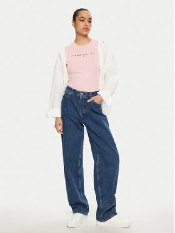 Tommy Jeans T-Shirt Linear DW0DW18398 Różowy Slim Fit