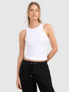 4F Top slim z prążkowanej dzianiny damski - biały XL