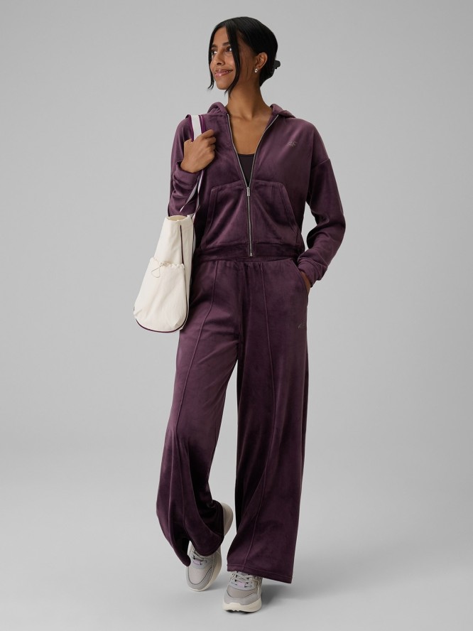 4F Bluza welurowa regular z kapturem damska - fioletowa S