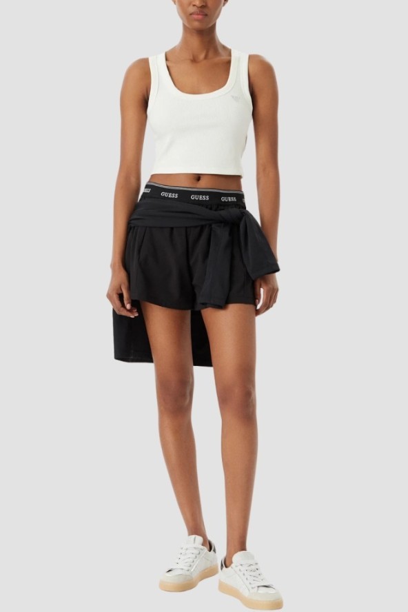 GUESS Biały krótki damski tank top Silvy Rib, Rozmiar L