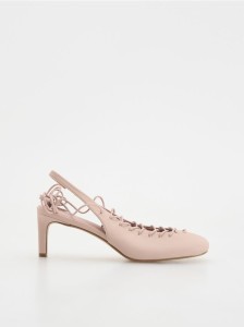 Czółenka z ozdobnym wiązaniem - brudny róż