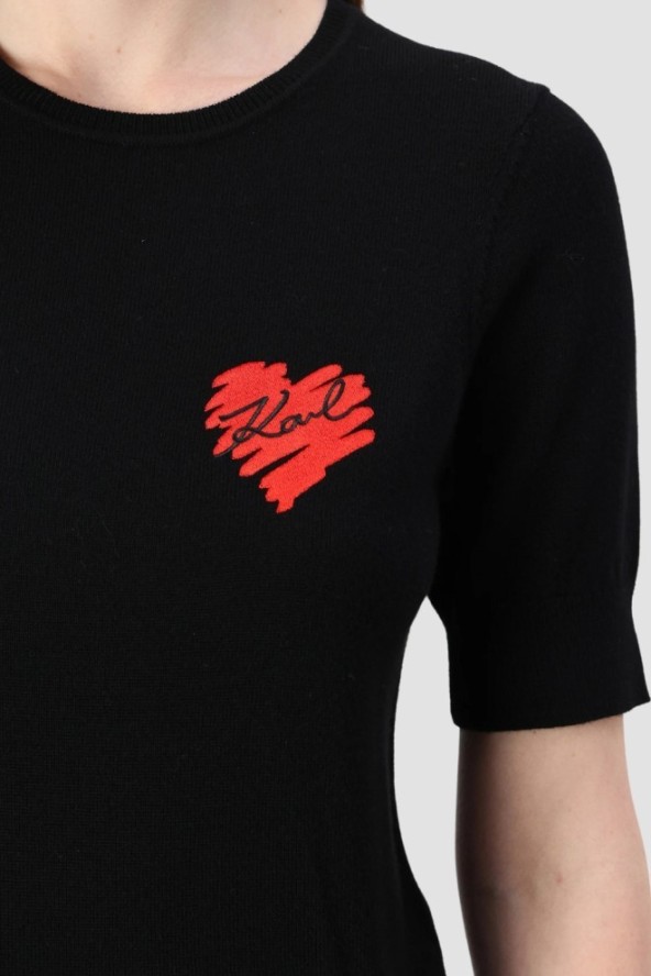 KARL LAGERFELD Czarny sweter damski Hearts Knit Top, Rozmiar S