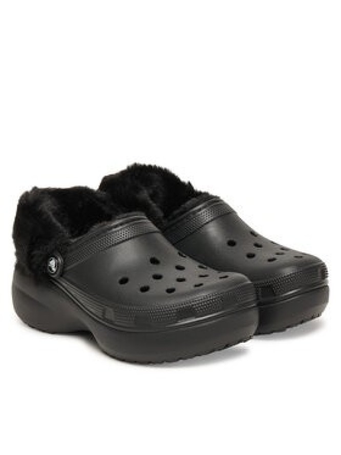 Crocs Klapki Classic Platform Fuzz Lined Clog 212854 Czarny