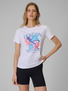 4F T-shirt regular z nadrukiem damski - biały XXL
