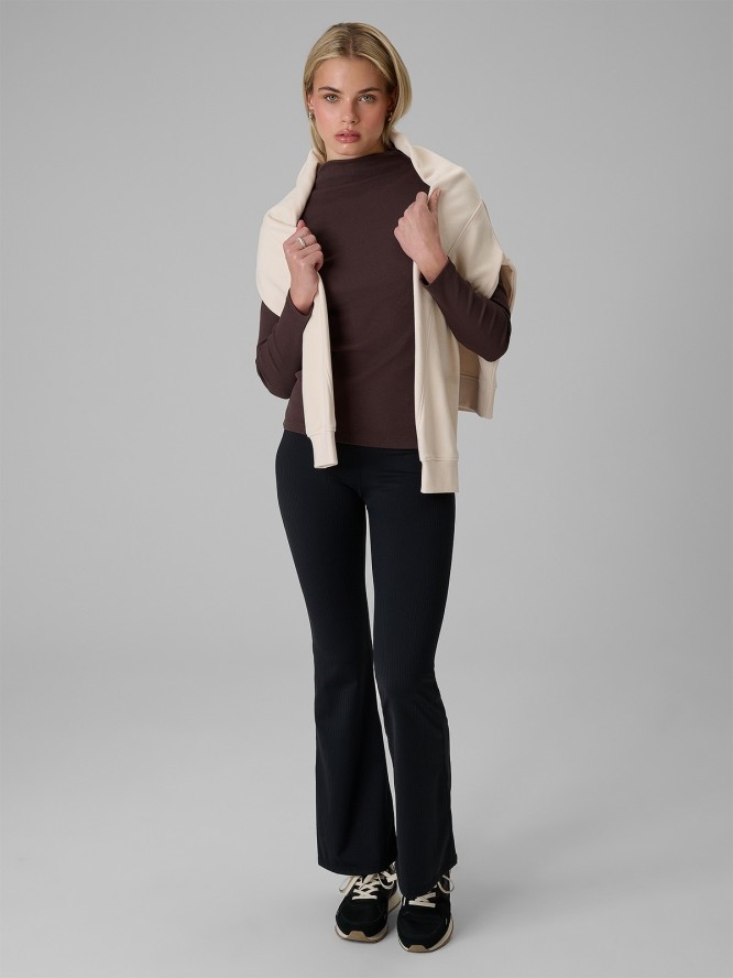 4F Longsleeve slim z prążkowanej dzianiny damski - brązowy XS