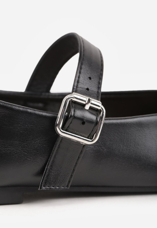 Czarne Płaskie Balerinki Mary Jane z Kwadratowym Noskiem Saroma