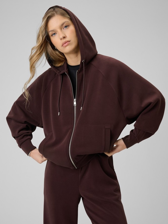 4F Bluza dresowa regular z modalem damska - brązowa M
