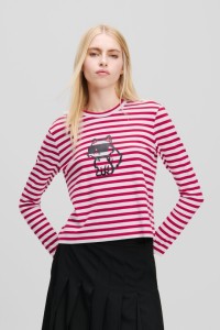 KARL LAGERFELD Czerwono-biały damski lonsgleeve Ikon Print Stripe, Rozmiar S