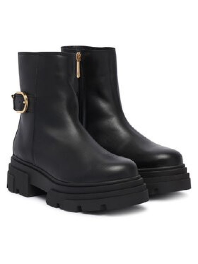 Tommy Hilfiger Botki Leather Chunky Th Buckled Boot FW0FW09549 Czarny