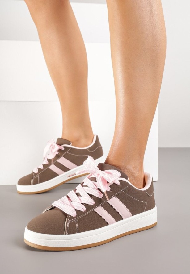 Brązowe Sneakersy Ozdobione Motywem Pasków Flortewi