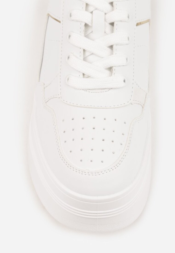 Biało-Złote Sneakersy Vices na Platformie Ozdobione Metalicznymi Aplikacjami Nelanil