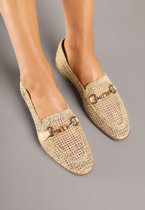 Beżowe Mokasyny Loafersy z Ażurową Cholewką Kolarila