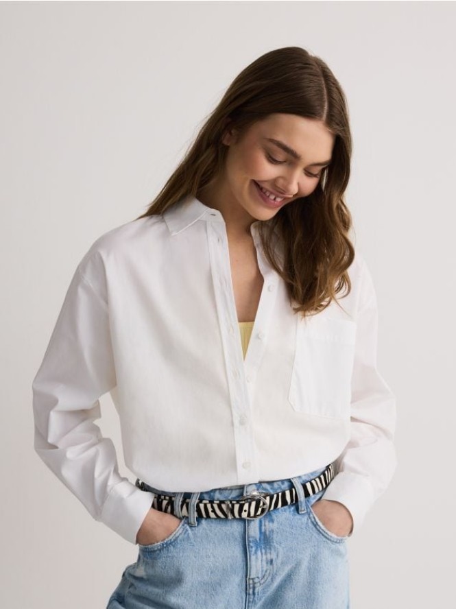 Bawełniana koszula z kieszenią - biały