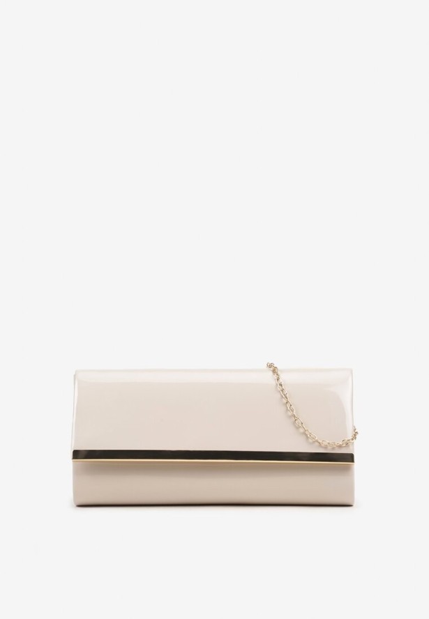 Beżowa Torebka Kopertówka z Dodatkowym Łańcuszkiem i Metalicznym Zdobieniem Galatina