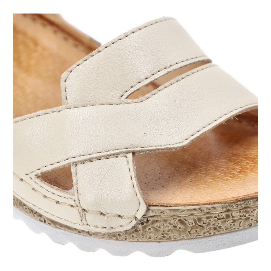 Sandały damskie Wasak, na koturnie ze skóry naturalnej z odkrytą piętą wygodne, waniliowe, 757