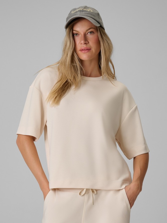 4F T-shirt loose z modalem damski - kremowy M