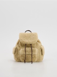 Plecak ze sztucznego baranka - beżowy