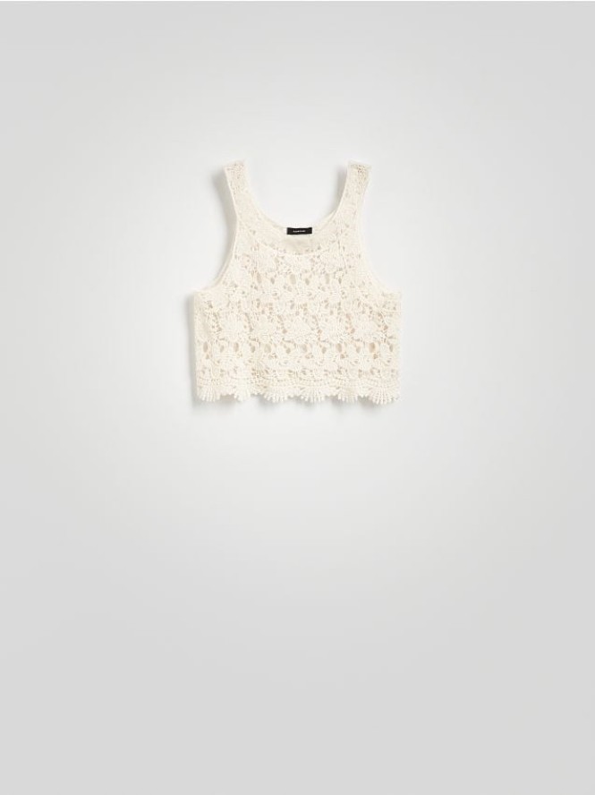 Krótki ażurowy top - beżowy