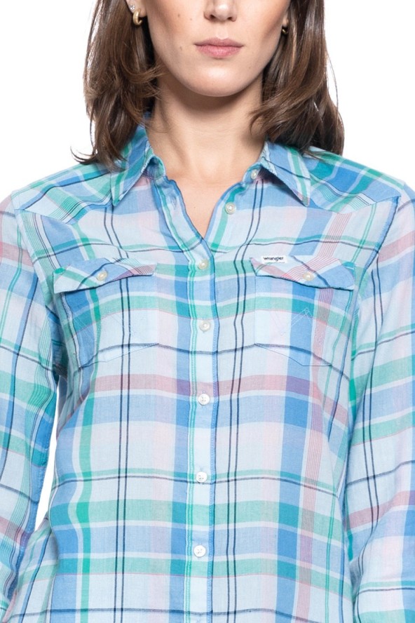 DAMSKA KOSZULA WRANGLER WESTERN CHECK SHIRT CASHMERE BLUE W5N1OBX2B 112130258