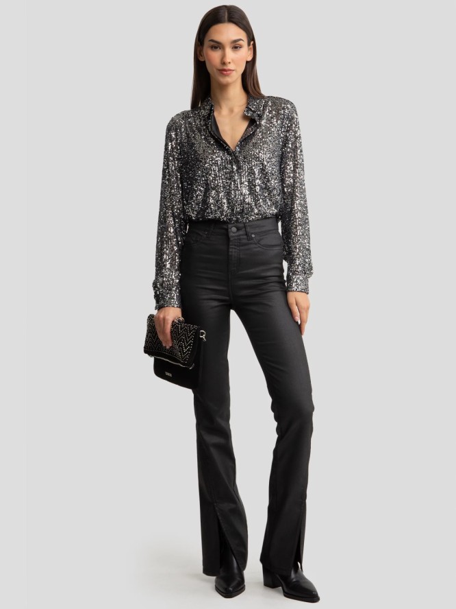 Jeansy damskie bootcut z rozcięciami woskowane czarne Blake 924