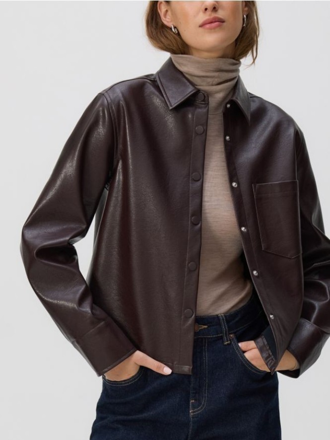 Koszula z imitacji skóry - ciemnobrązowy