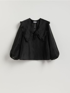 Bluzka z ozdobnym kołnierzem - czarny