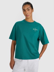 4F T-shirt oversize z nadrukiem damski - turkusowy M