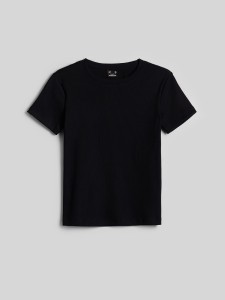 4F T-shirt slim z prążkowanej dzianiny damski - czarny S