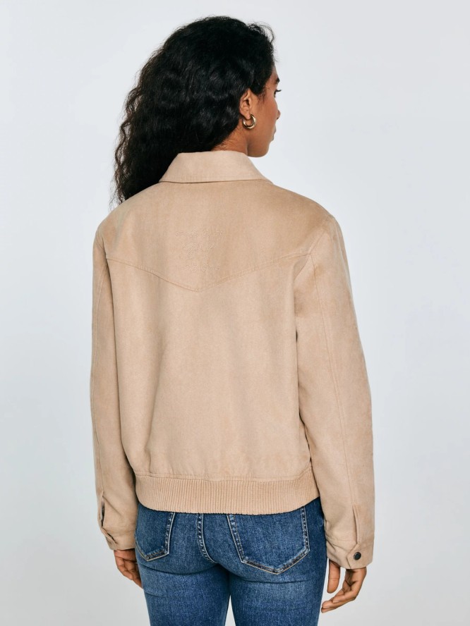 Kurtka damska bomberka z imitacji zamszu beżowa Arisash 805