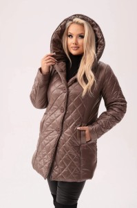 Beżowa zimowa kurtka Alina - wyjątkowe połączenie tkanin PLUS SIZE XXL OVERSIZE JESIEŃ ZIMA
