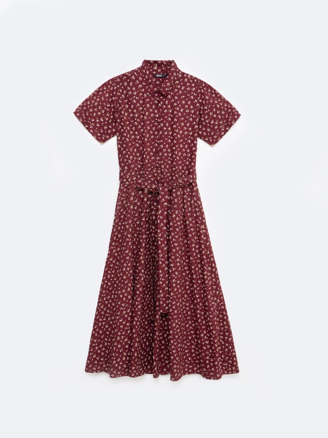 Sukienka damska midi z wiskozy z motywem kwiatowym bordowa Nahai 604