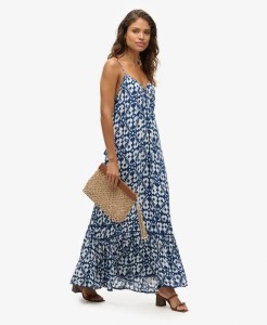 superdry Długa sukienka Cami z wiskozy w kolorze Arrow Ikat Blue