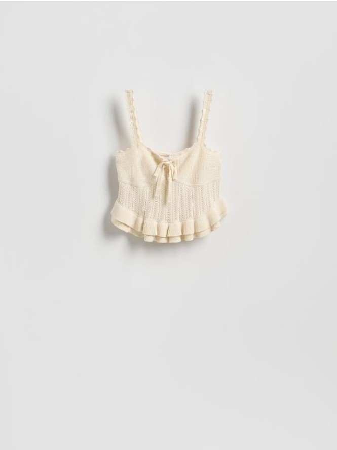 Szydełkowany top na ramiączkach - kremowy