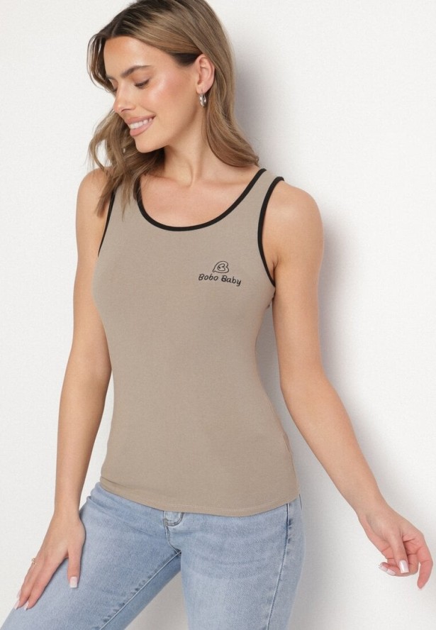 Ciemnozielony Wiskozowy Top Ozdobiony Nadrukiem Amovara