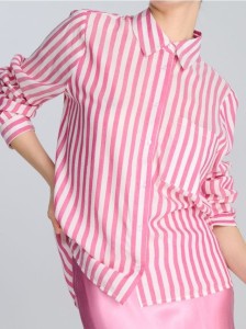 Wiskozowa koszula w paski - różowy