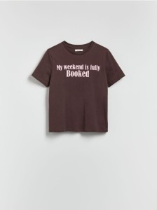 Bawełniany t-shirt z napisem - ciemnobrązowy