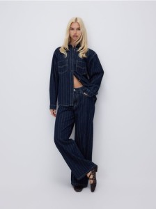 Jeansy baggy w prążek - granatowy