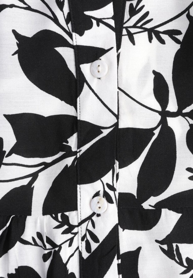 Czarno-Biała Rozkloszowana Sukienka Maxi na Guziki z Abstrakcyjnym Wzorem Uvellia