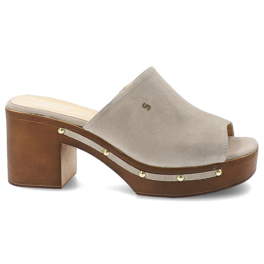 Szare Klapki Simen Stylowe Obuwie Damskie Na Obcasie