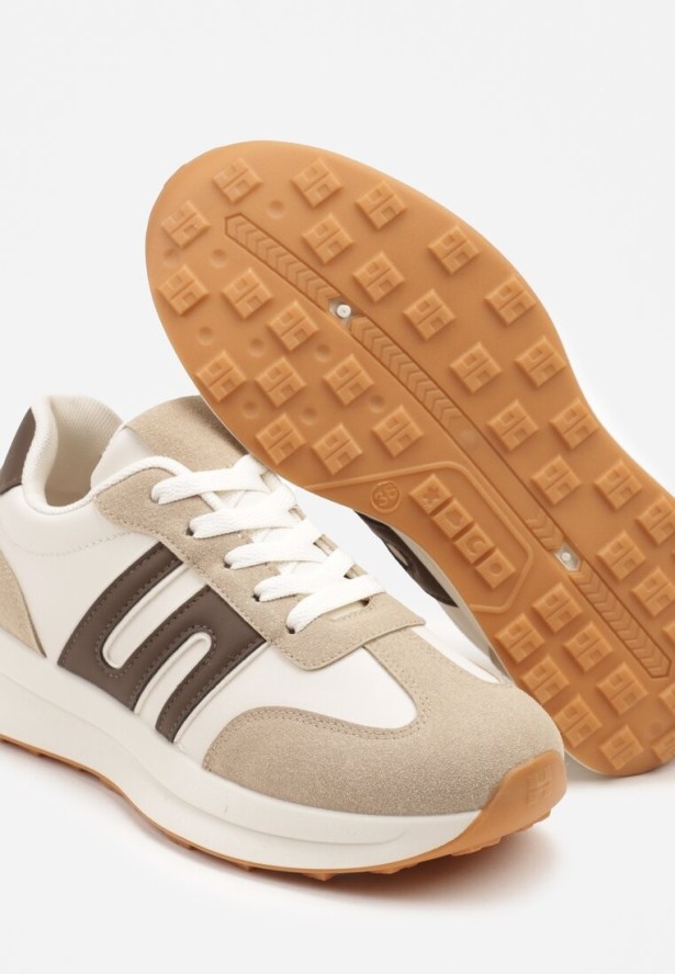 Ciemnobeżowe Sneakersy Ozdobione Geometrycznym Wzorem Eldvisa