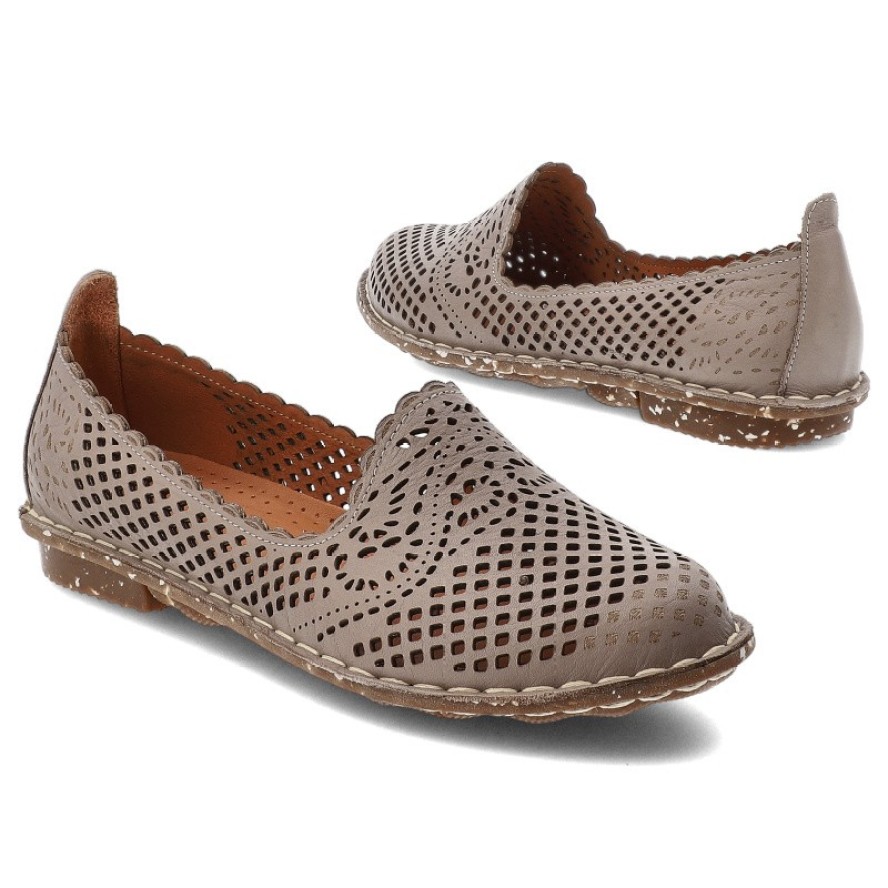 Szare Baleriny Ravini Wsuwane Obuwie Damskie