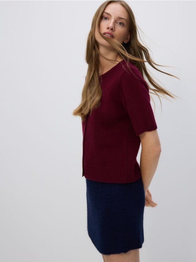 Wełniany kardigan - bordowy